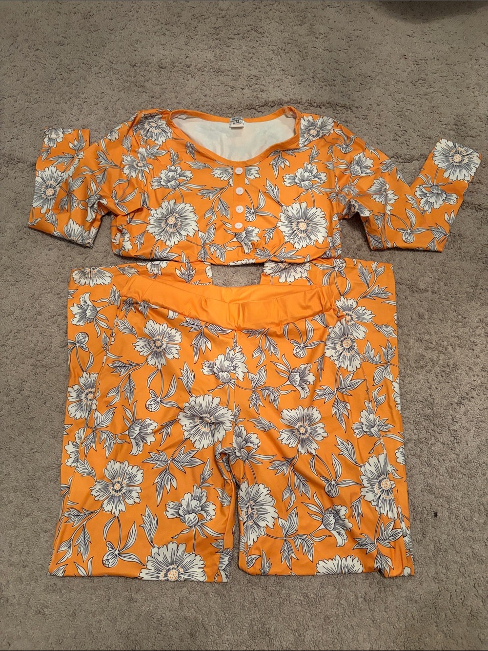 Women's Orange Floral Button-Front Pajama Set